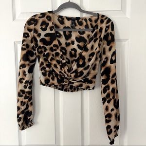 Cheetah Print Long Sleeved Crop Top